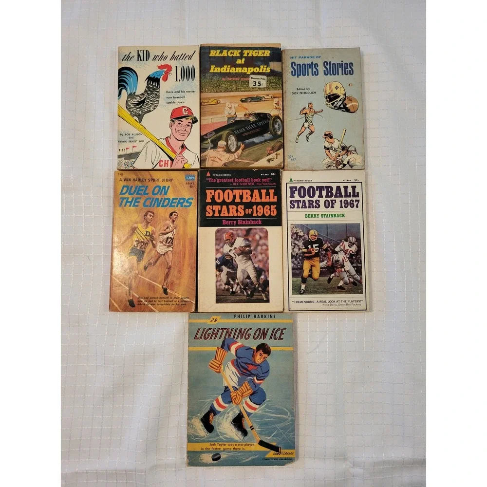 Vintage 1960s Sports Paperback Book Lot Football Stars‎ Baseball Hockey 7 Books